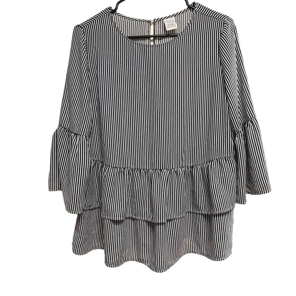 Time and Tru Tops - Small Blue and White Striped Ruffle Peplum Top